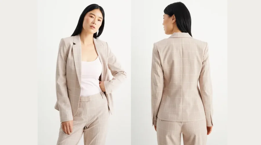 Business jacket - with a cinched waist - in a check pattern