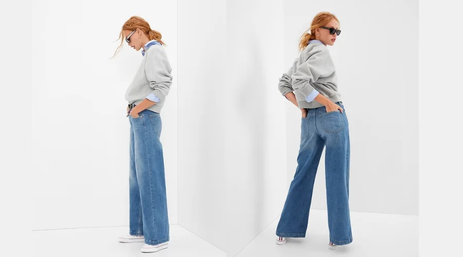 High Rise Stride Wide-Leg Jeans with Washwell 