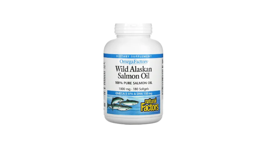 Natural Factors, OmegaFactors, Wild Alaskan Salmon Oil, 1,000 mg, 180 Softgels