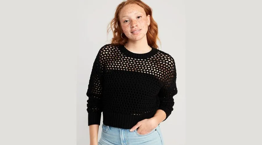 Open-Stitch Pullover Sweater for Women 