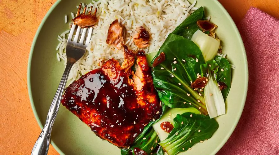 Sweet Chilli Basa With Sesame Pak Choi And Ginger Rice