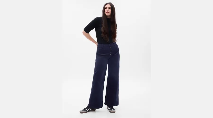 High rise corduroy stride wide-leg pants with washwell