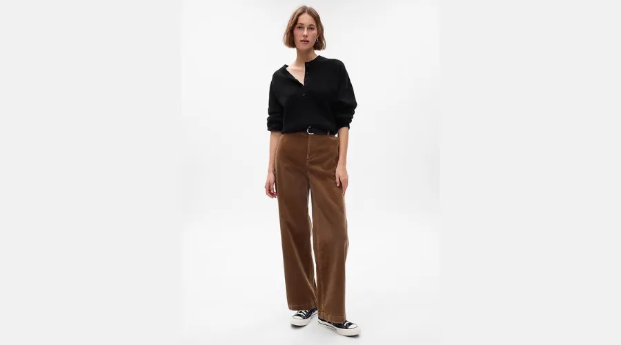 Mid Rise Loose Corduroy Pants with Washwell