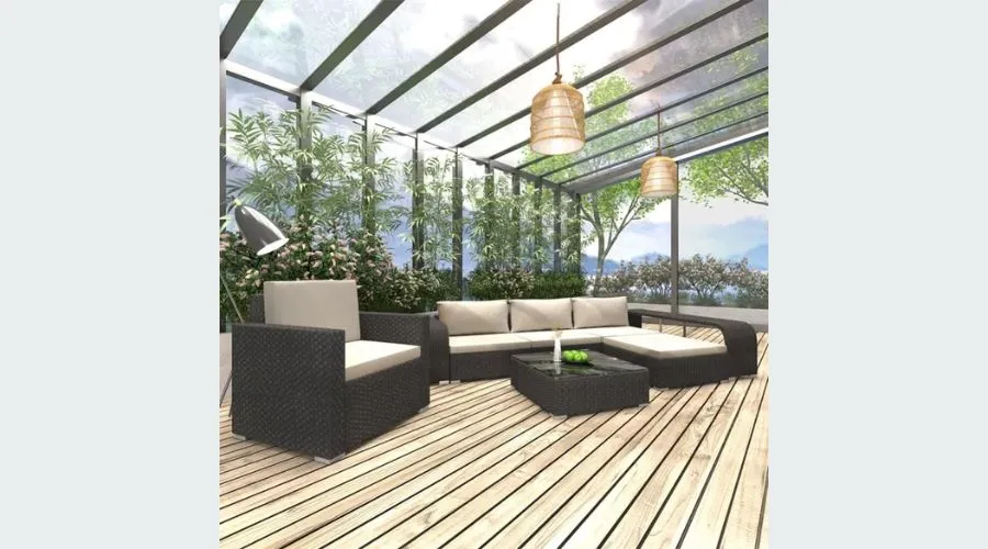 vidaXL 8-piece garden sofa set with black polyrattan cushions