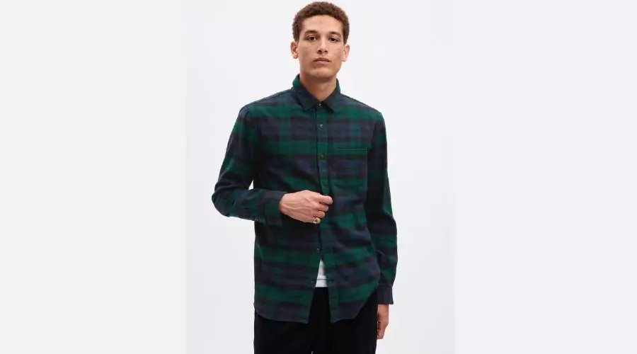 100% Organic cotton midweight flannel shirt - deep green