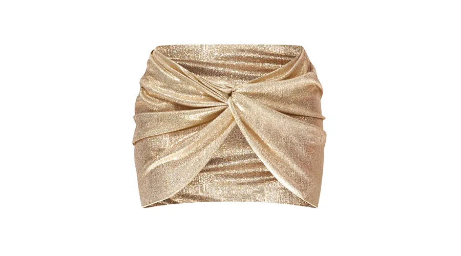 Gold glitter knot front mini beach skirt