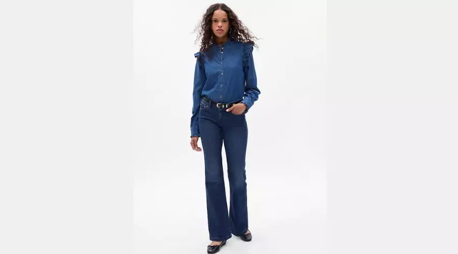 Low Rise ‘70s Flare Jeans With Washwell- Dark Indigo