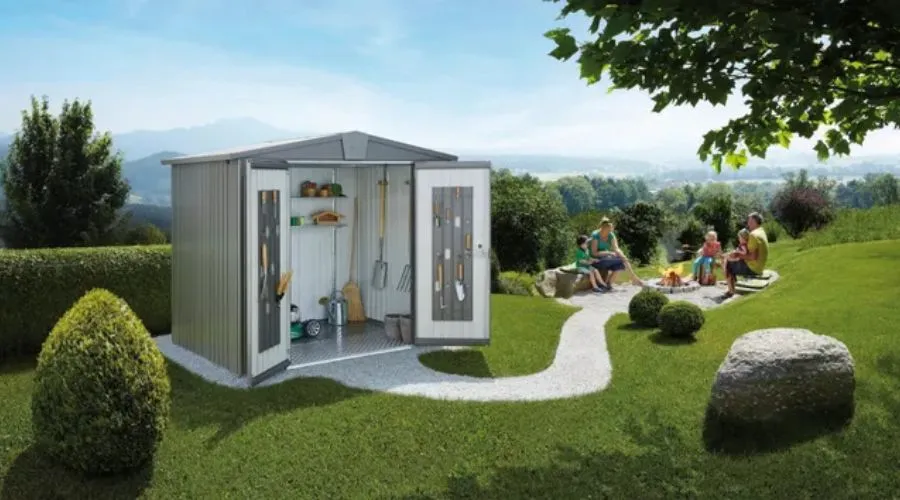 BIOHORT garden shed in Europa steel, total surface area 4.49 m² and wall thickness 0.5 mm