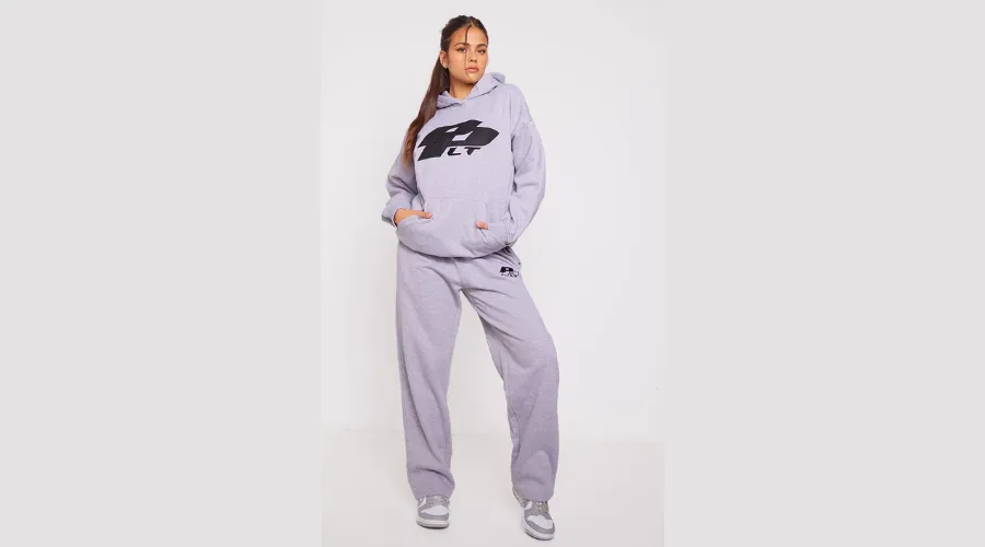 Ash Grey Embroidered Oversized Straight Leg Track Pants and Hoodies
