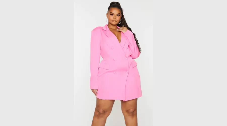 Plus Hot Pink Double Breasted Structured Blazer Dress