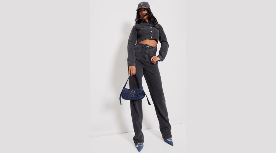 Tall Washed Grey Denim Cut Out Detail Jumpsuit