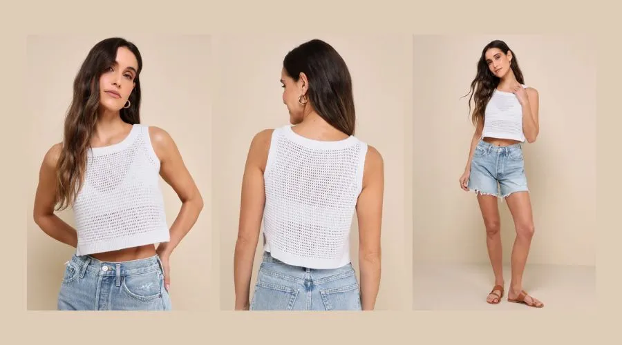 Get the Look White Loose Knit Sweater Tank Top