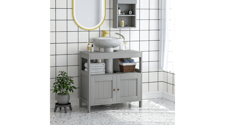 Bathroom Pedestal Under Sink Cabinet With Storage Shelves 