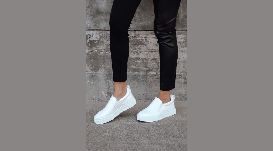 Cassay White Crocodile-Embossed Platform Slip-On Sneakers