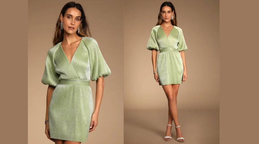 Light green glitter puff sleeve dress for Pisces