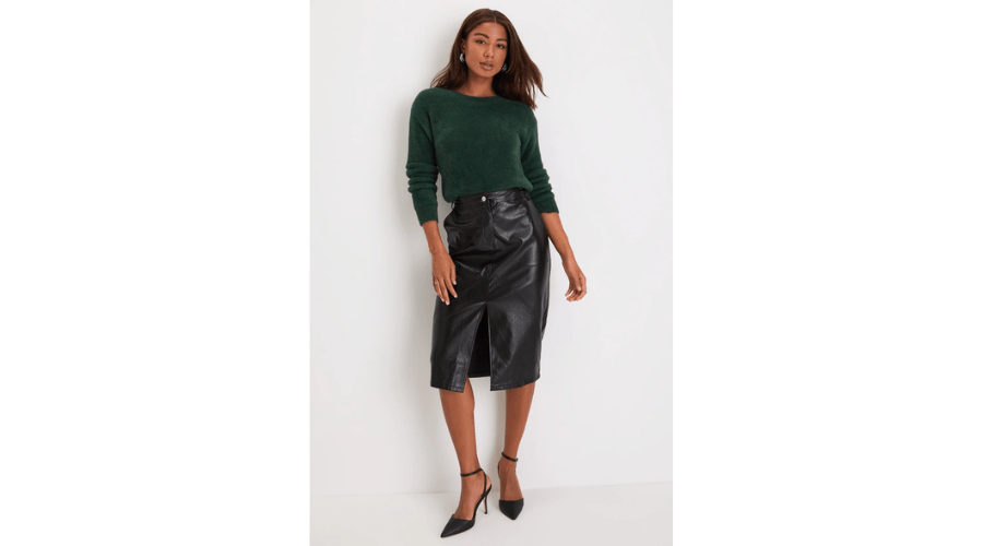 Sleek Upgrade Black Vegan Leather High-Rise Midi Skirt