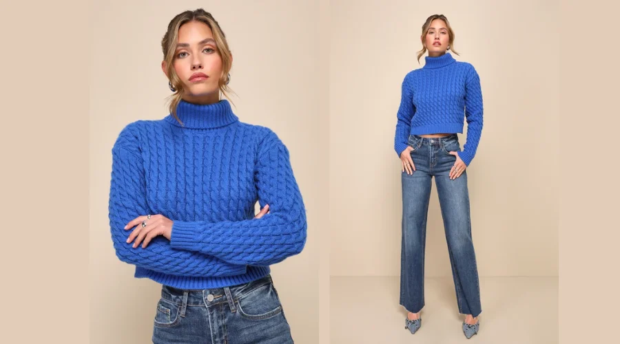 Super Snuggly Cable Knit Turtleneck Cropped Sweater