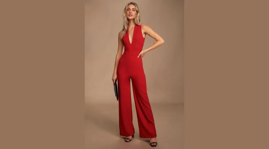 Thinking out Loud Red Backless Jumpsuit 