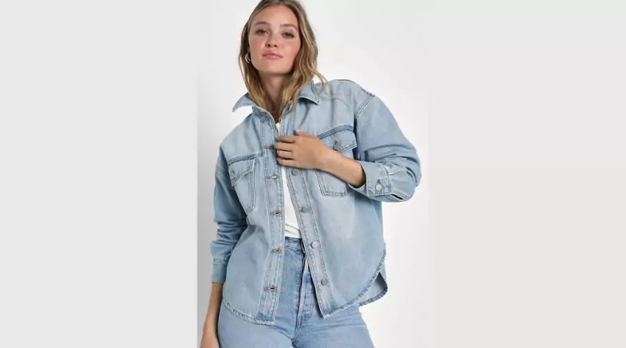 Chill Outing Light Wash Denim Button-Up Shacket