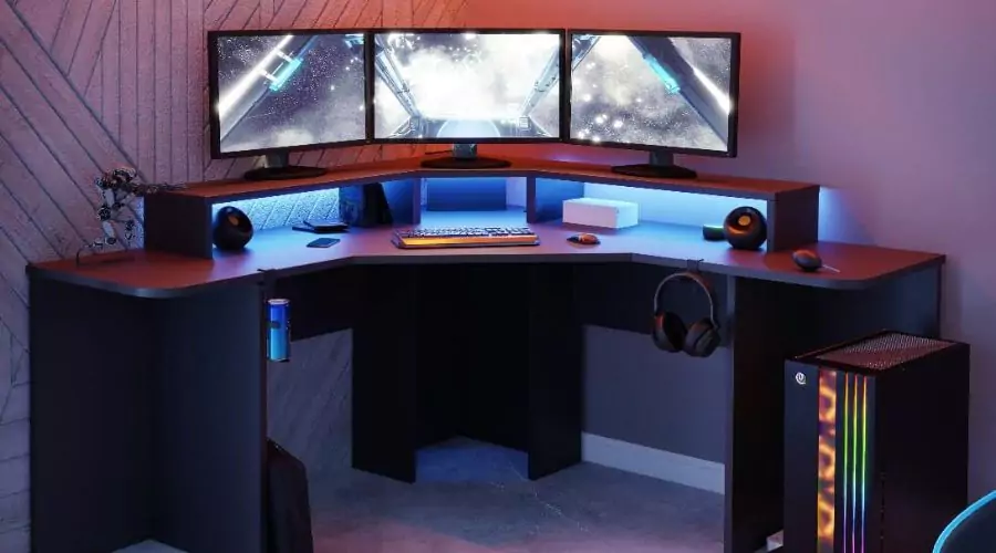 Quartz Corner Gaming desk with Built-in LED lighting 