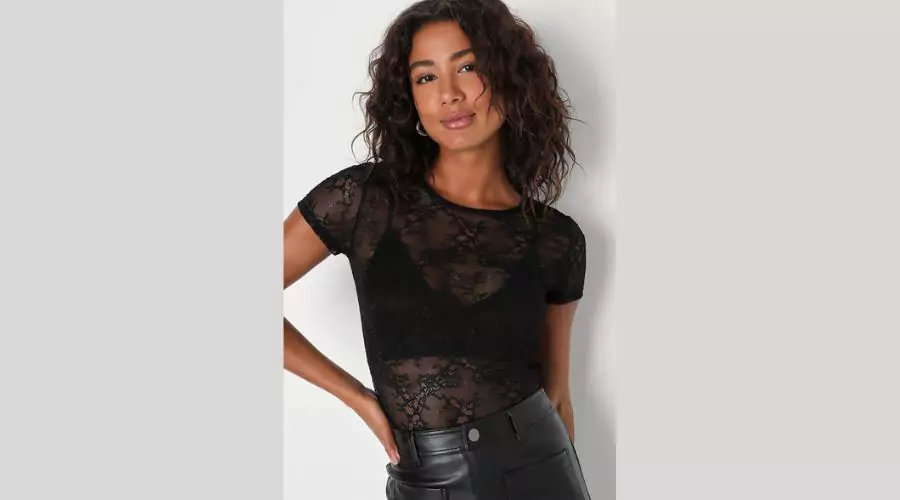 Sultry Black Lace Sheer Short Sleeve Top