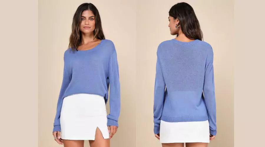 Clean Aesthetic Blue Long Sleeve Sweater Top