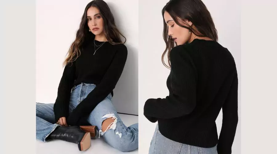 Campfire Cozy Black Cropped Sweater