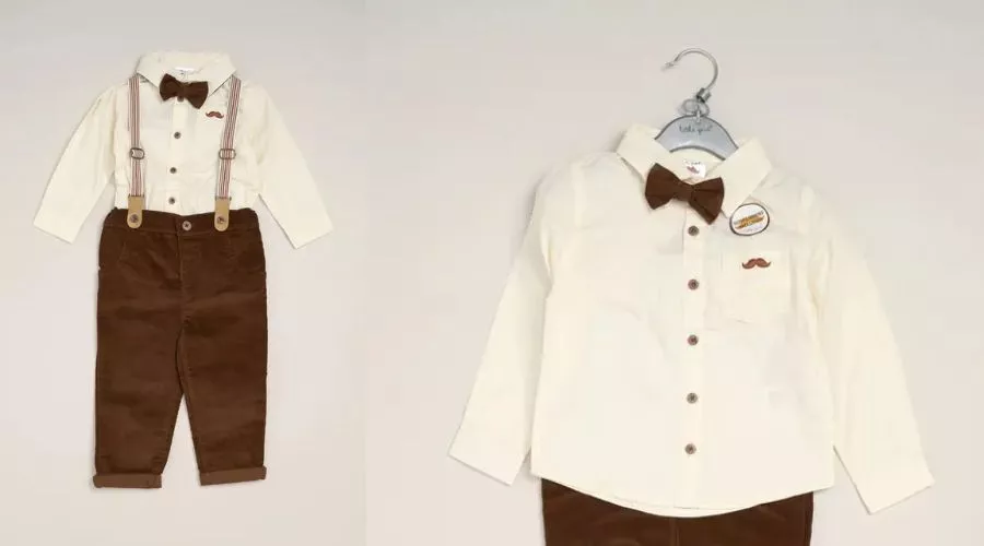 Little Gent Corduroy Bow Tie, Shirt and Trousers with Braces Outfit Set